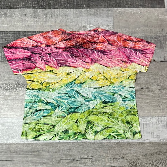 Delia's Rainbow Tropical Leaves Striped Print Crop Top Size Small Tee T-Shirt - Picture 7 of 8